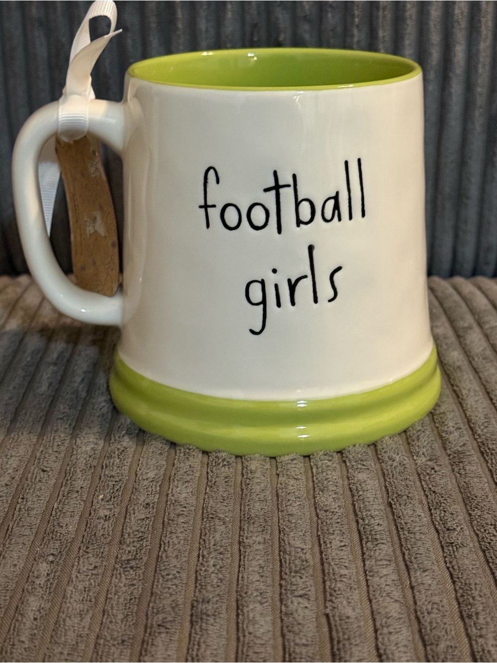 Rae Dunn x Peanuts White & Green Double-sided Ceramic Mug 🏈 FOOTBALL GIRLS NWT - Picture 5 of 6